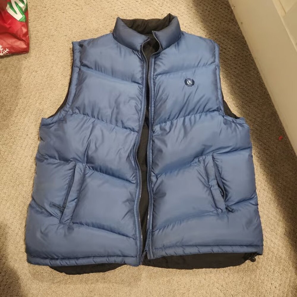 Bit & Bridle Puffer Vest. Dark blue with black liner